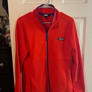 Lands' End Vibrant Red Fleece Jacket with Blue Trim